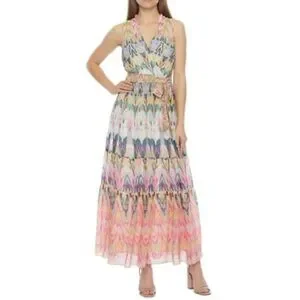 danny and nicole formal dresses Elan Natural Black Tropics Criss Cross Maxi Dress at Maria Vincent Boutique main image 0